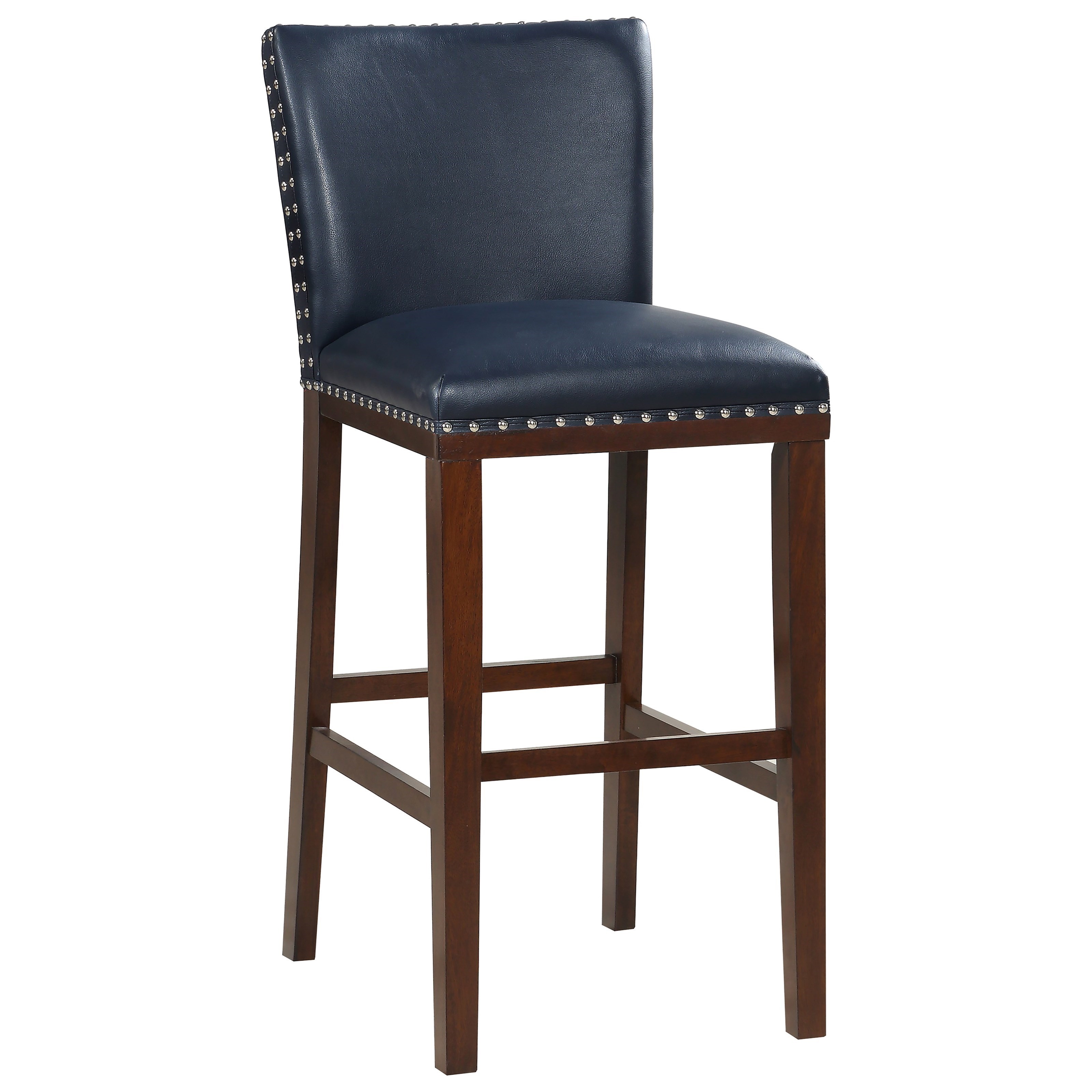 Navy blue leather counter store height bar stools